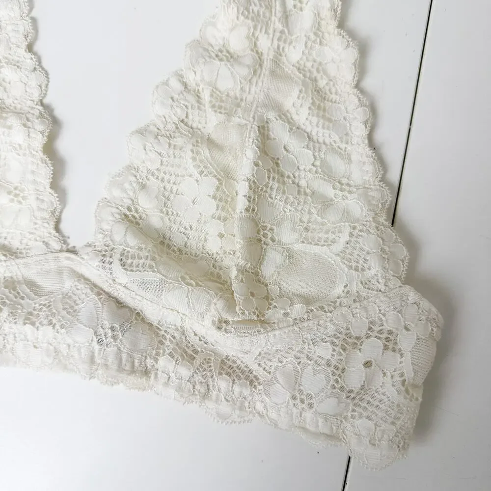 Intimately Free People Lace Halter Bralette Bra White Cream - M
